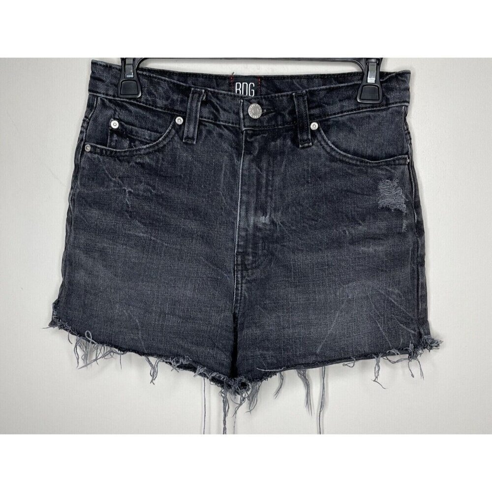 BDG Women's 27 Girlfriend High-Rise Cutoff Distressed Black Jean Shorts 28x2 - Picture 1 of 5